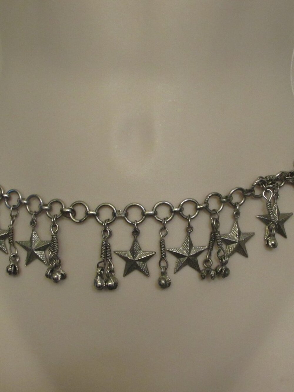 Vintage Stars & Bells Dangling Charms Silver Belly Dancer Chain Belt 37”
